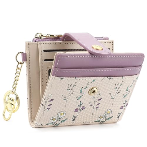 Petit portefeuille femme RFID cuir végétalien avec poche monnaie fermeture éclair violet
