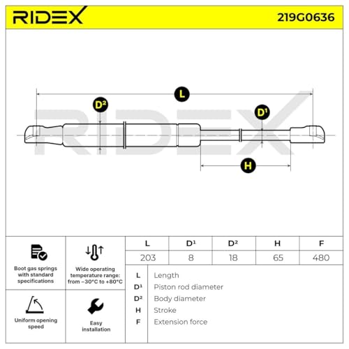 RIDEX Pistoncini portellone FORD 219G0636 1225361,32734074AAO,3S51B406A10AA - 6