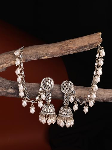 Image of Shining Diva Fashion Earrings for Women Girls Stylish Fancy Traditional Jhumka Jhumki Bahubali Kundan Pearl Ear Chain