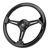 HIWOWSPORT 14'(350mm) Wood Grain Steering Wheel 6 Bolts 1.5' Depth Dish Gold Chrome Spoke Fit for Acura Black Color
