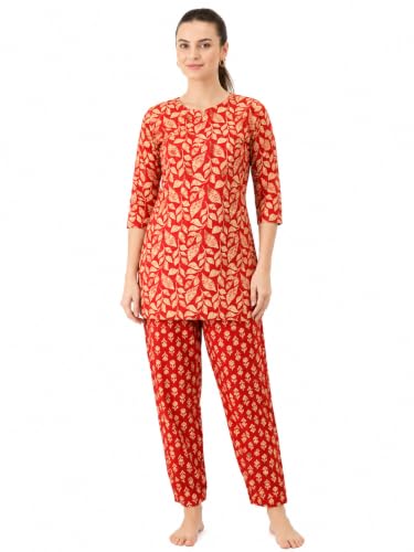 Image of Women's Cotton Night Suit Set, Printed Top and Pyjama, Casual Loungewear Sleepwear for Womens Girls