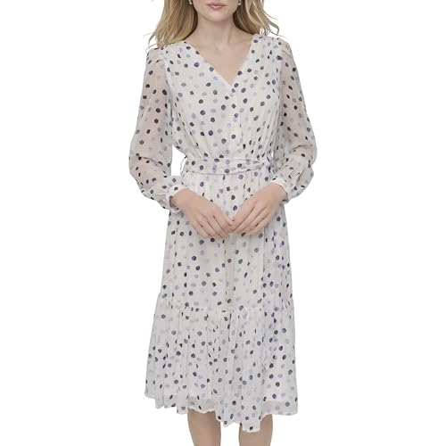 Image of DKNY Women's Long Sleeve V-Neck Tie Waist Midi Dress