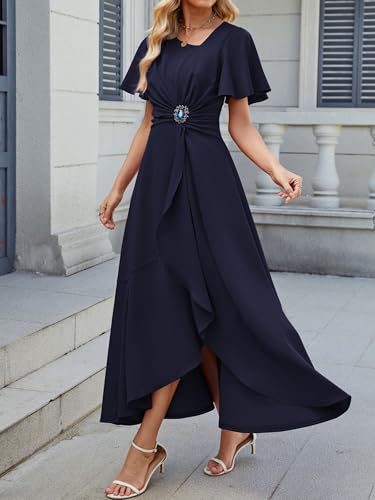 Wedding Guest Dresses for Women Have Pockets Cocktail Dress Ruffle Sleeve A Line Evening Party Formal Dresses for Women4