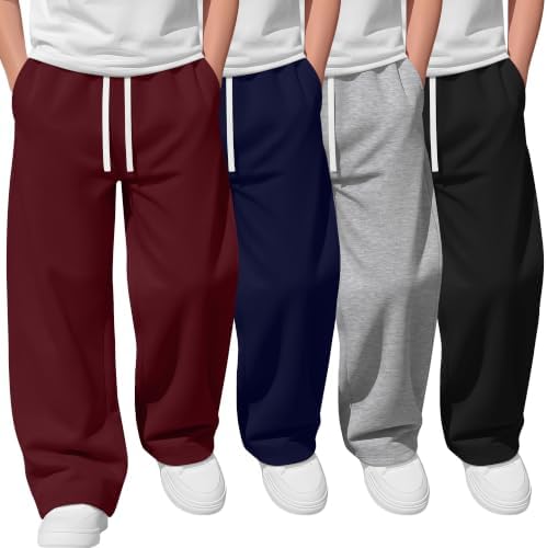 Halfchet 4 Pack Boys Baggy Sweatpant Wide Leg Pant, 4-Color, 14-16 Years
