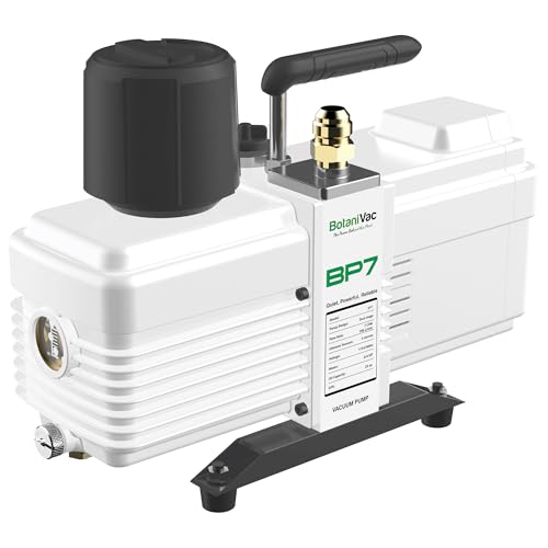 BotaniVac BP7 Vacuum Pump for Evacuation with 4 Microns, Brushless DC Motor Power and 7 CFM Flow Rate - Quiet Freeze Dryer Machine Pump with Gas Ballast and Valve - 35.2 Pounds