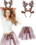 SATINIOR 2 Pcs Christmas Deer Costume for Women Including Reindeer Antler Headband Tutu Skirt(Medium)