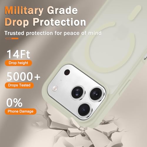 Image of YENAPOON for iPhone 17 Pro Max Case, Matte Magnetic Phone Cover [with 1 Screen Protector] [Support for MagSafe] [Shockproof Military Grade Protection] Translucent Frosted Back, Cream White