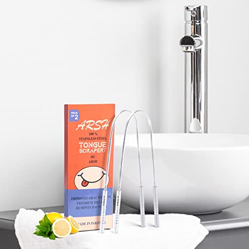 Arsh Tongue Scraper for Adults Stainless Steel Tongue Cleaner for Oral Care & Hygiene Tongue Cleaner for Men and Women Tongue Scrubber for Reduce Bad breath100% Metal Tongue Cleaner