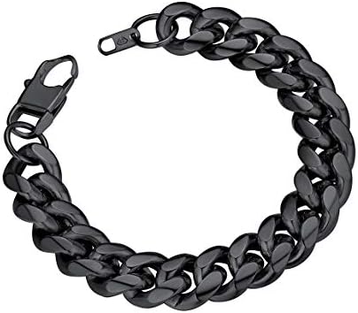Chunky Chain Bracelet Mens Black Bracelet Miami Cuban Link Chain Bracelet 14MM Black HandChain