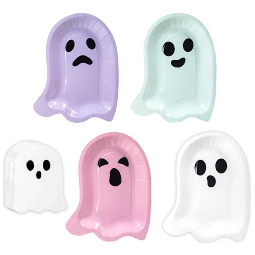 Hpscdyo 180Pcs Halloween Ghost Party Supplies Paper Plates and Napkins Serve 60 Disposable Tableware Set for Birthday Party Decorations Game Day Family Holiday Sports Events