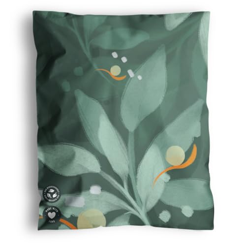 Poly Mailers 14.5 x 19 Inch - 100 pack Biodegradable Shipping Bags for Clothes and Large Items - Impack Self-Seal Waterproof Thick Mailing Envelope for Accessories & Clothing - Green Leaves