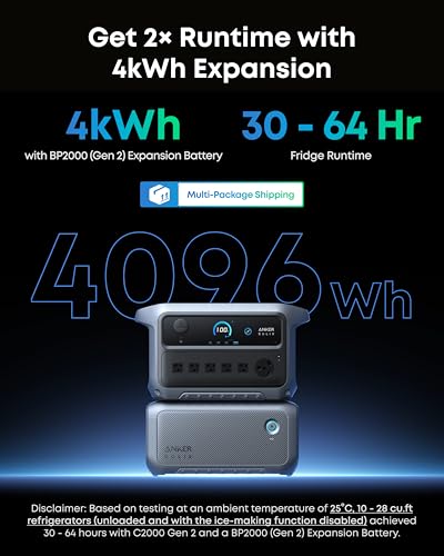 Image of Anker SOLIX C2000 Gen 2 Portable Power Station with Alternator Charger, 2,400W (Peak 4,000W) Solar Generator, Full Charge in 58 Min, 2048wh LiFePO4 Battery Compatible with 99% of RVs and Gas Vehicles