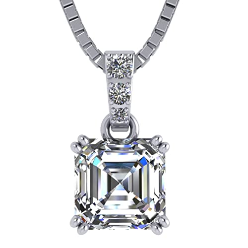 NANA Jewels Asscher Cut CZ Simulated Diamond Solitaire Necklace Sterling Silver