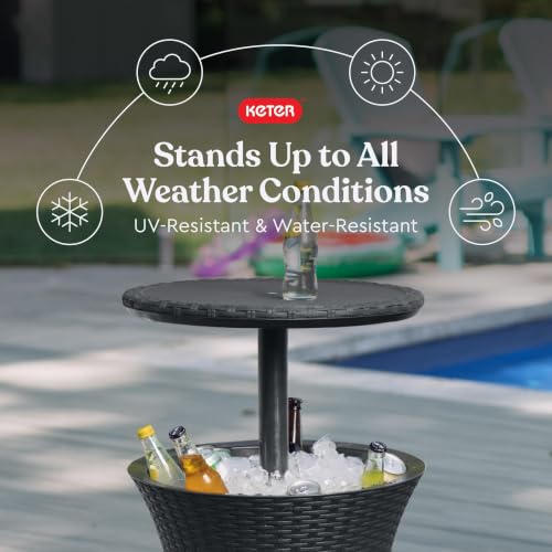 Image of Keter Pacific Cool Bar Outdoor Patio Furniture and Hot Tub Side Table with 7.5 Gallon Beer and Wine Cooler, Dark Grey