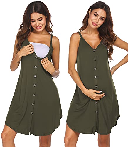 Image of Ekouaer Nursing Nightgown Women's Maternity Dress Button Down Nightdress Sleeveless Breastfeeding Sleepwear Hospital Gown