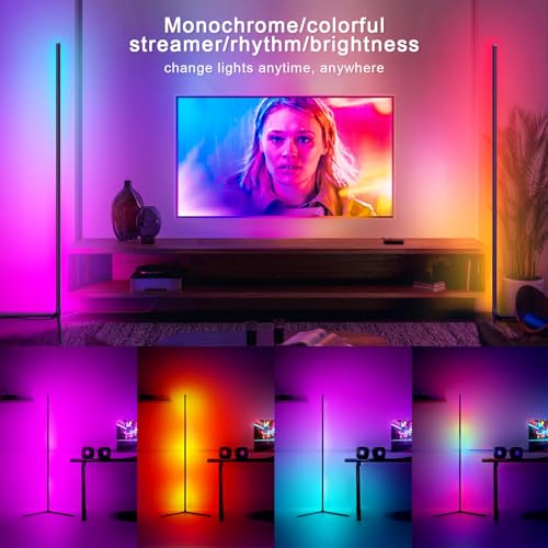 Image of Tyute Corner Floor Lamp 2 Pack, LED Lamps with Remote, RGB Standing Lamp, LED Light Stick, Music Sync Dimmable Color Changing Ambient Light Bar for Bedroom, Living Room, Gaming Room, Party, Dorm