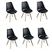 Set di 6 sedie per sala da pranzo con cuscino imbottito, gambe in legno massiccio, stile scandinavo, per cucina/ufficio, colore: nero