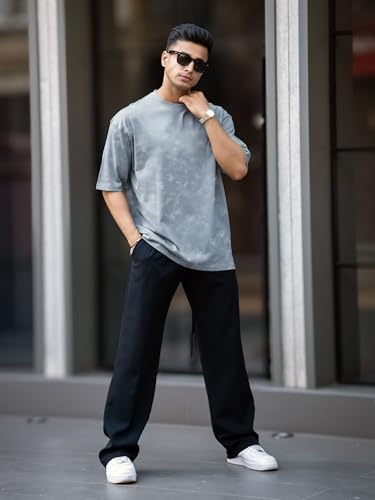 Image of Maniac ||Mens|| Acid Wash ||Printed|| Brooklyn|| Round Neck ||3 /4th Sleeve|| Light Grey|| Cotton|| T-Shirt