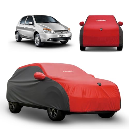Image of PROTEGO Prime Series India's 1st Anti-Tear Car Cover for Tata Indica | Heavy-Duty, Custom Fit, All Weather Protection | 100% Waterproof, Windproof & Hail Resistant | 2-Year Warranty | Red + Black