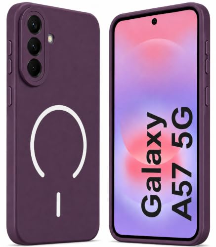 Image of SBMS Silicone Back Cover Case for Samsung Galaxy A57 5G | Soft Micro-Fibre Lining Inside | Magsafe Print On Back Side Camera Protection Bump | Shockproof Case Samsung Galaxy A57 5G (Purple)
