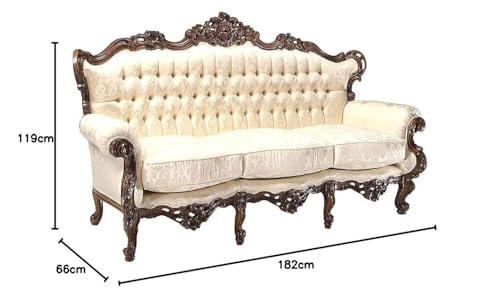Image of Royal Carved Wooden Sofa Set | 3+1+1 Seater | Antique with Button Tufted Velvet Upholstery | Victorian Style Living Room Furniture Tufted Sofa Set Grey 3-Piece (Design 7)
