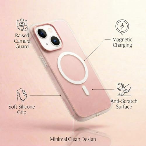 Image of amazon basics Luxury MagSafe Compatible Magnetic Case for iPhone 15 | Soft Touch Matte Pastel Finish | Shockproof Back Cover with Camera Protection (Pink)