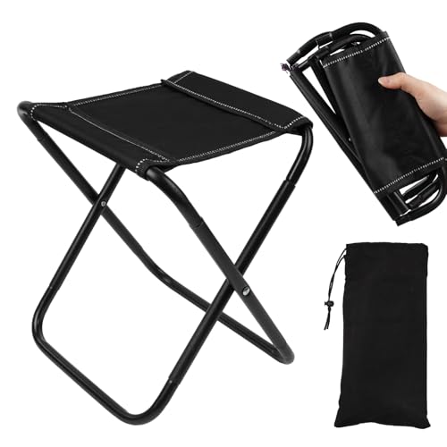 OFFCUP Taburete Plegable Portátil, Pequeño Taburete Plegable para Exterior con Bolsa de Almacenamiento, Mini Silla Plegable Camping para Acampar Senderismo Caza Picnic Viaje (Negro)