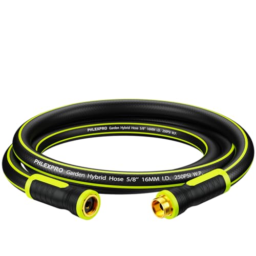 Garden Hose 5FT - PHLEX PRO Heavy-Duty Premium 5/8'' Rubber 3-Layer Water Hose - Innovation Flexible Hybrid Lightweight Water Hose with Full Brass Male to Female Fittings