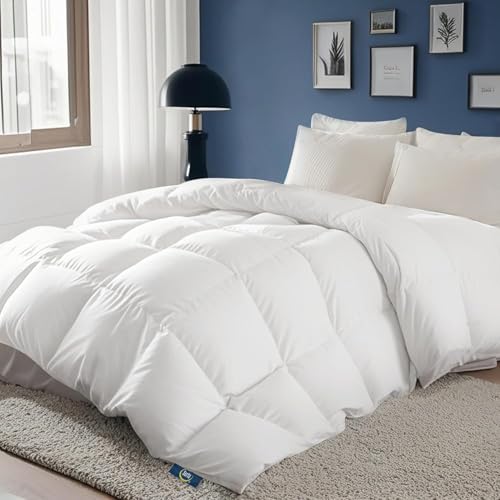 Serta European Down Comforter Queen Size All Season, 100% Cotton, 600 Fill Power Extra Fluffy, Made in USA, White Down Duvet Insert, Lightweight Medium Warmth, Hotel Style, 90"x 90" White by Serta - Used condition - US$66.73