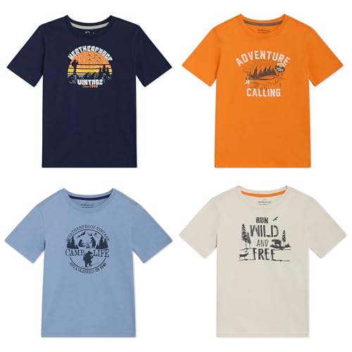 Weatherproof Vintage Boys' 4 Pack Variety Super Soft Stretchable Tee Short Sleeve Graphic T-Shirt, Navy Collection Set, Small