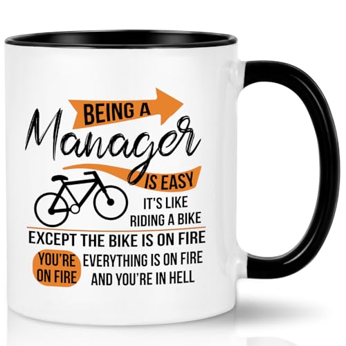 Image of Joymaking Funny Coffee Mug for Boss - Being A Manager Is Easy It's Like Riding A Bike - Best Manager Gifts, 11Oz Black