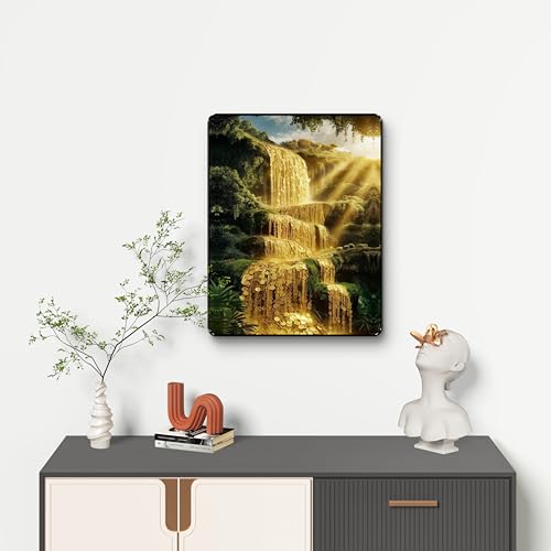 Image of SAF Golden Coin Waterfall Wall Art Black Framed Sparkle Laminated Painting for Wealth Attraction & Positive Energy Vastu Decor | Prosperity Poster for Home Office (14 Inch x 11 Inch) K-36107