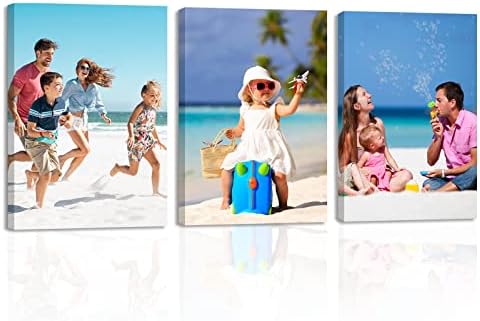 LZIMU Custom Canvas Prints with Your Photos 3 Piece 5"x7" Personalised Your Pictures on Canvas Wall Art Customised Gifts Ready to Hang (Framed, 5"x7"x3)