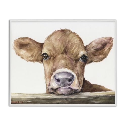 Baby Cow Farmhouse Watercolor, 16 x 20 Inch Framed Giclée Print