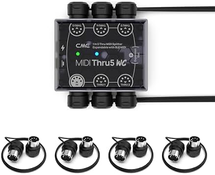 CME MIDI Thru5 WC + 4-Pack 1-FT MIDI Cables - High-speed 1-to-5 MIDI Thru box + 4-Pack 5-pin DIN Low-Profile MIDI cables
