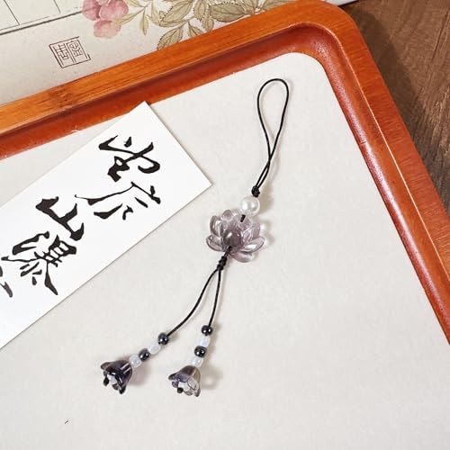PUCAPOCO Cute Flower Phone Charm Lotus Flower Pearl Beaded Camera Phone Strap Bag Charm Y2K Accessories(Black)