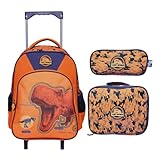 Kit Mochila Rodinha Lancheira Térmica Estojo Lost World Yins YS42188 (Laranja)