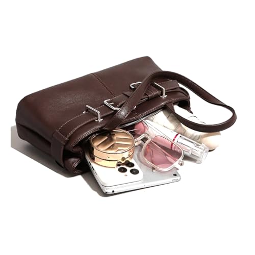 Vintage Shoulder Bag for Women Y2K Underarm Purse with Belt Buckle Small Satchel Tote Handbag3