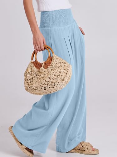 Image of ANRABESS Women Linen Palazzo Pants Summer Boho Wide Leg High Waist Casual Lounge Pant 2026 Beach Travel Vacation Outfits