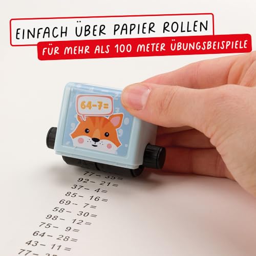 Trodat Little Dots Rechenrally Zahlen Roller Set – 2 Mathe Roll-Stempel zum Plus- und Minusrechnen in Pastell Farben, Abdruck schwarz, von Lehrkräften für Schulkinder ab der 2. Klasse empfohlen.