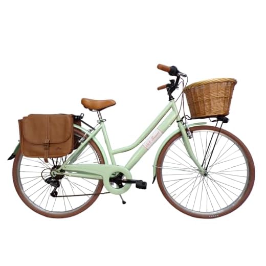 Cicli Tessari - bicicletta da donna bici da città city bike da passeggio 28'' con cambio vintage retro' cesto in vimini borse laterali (verde)