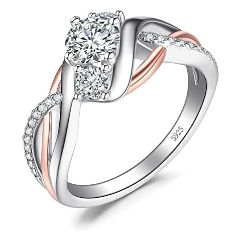 JewelryPalace Anillo Infinito de 3 Piedras Circonitas en Oro Rosa y Plata de Ley 925 Cover