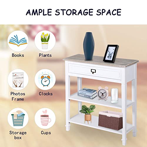 Kinsuite White Console Table With Drawer And Storage Shelf Accent Sofa Table For Entryway Living Room Hallway #TOP4