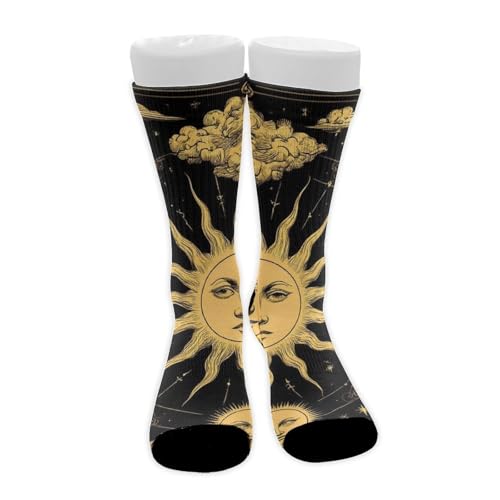 Meaudiwes Leisure Sports Climbing Walking Socks Breathable Non Slip Socks Fashion Dress Decor Sun Crescent Moon Stars Astrology Tarot Cards