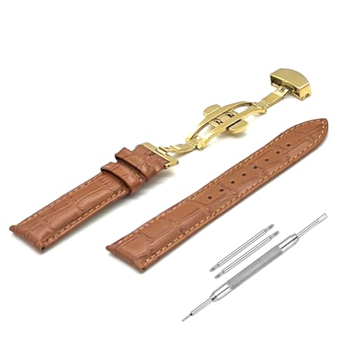 Image of Lineon 22mm Half Padded Premium Leather Mens Watch Strap with ButterFly Lock For Branded Watches Tool and Pins Include