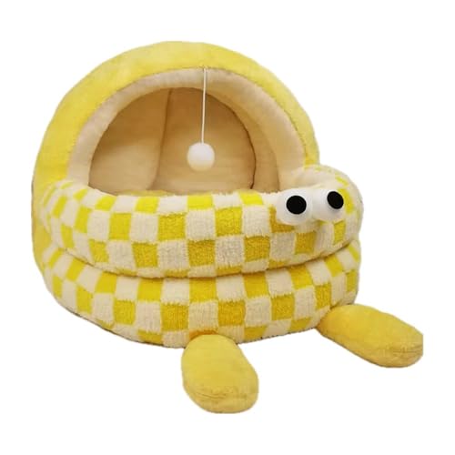 Diexgiy 猫用ベッド、秋冬に暖かい、半密閉式クレードル、オールシーズン対応、小型・中型猫に最適、犬用ベッドマット (S,イエロー)