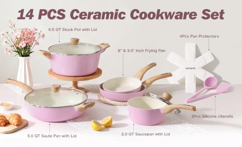 Image of SENSARTE Ceramic Pots and Pans Set Nonstick, Kitchen Cookware Sets, 14-Piece Induction Cookware, Non-toxic Healthy Non Stick Cooking Set, with Frying Pans Set, PFAS PTFE PFOA PFOS Free
