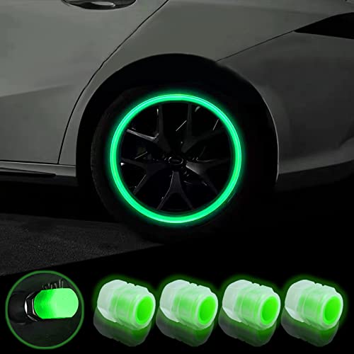 8PCS Car Tire Valve Stem Caps, Universal Noctilucent Waterproof Car Wheel Tire Caps, Suitable for Air Valve Caps for Cars, Motorcycles, Bicycles (Green)