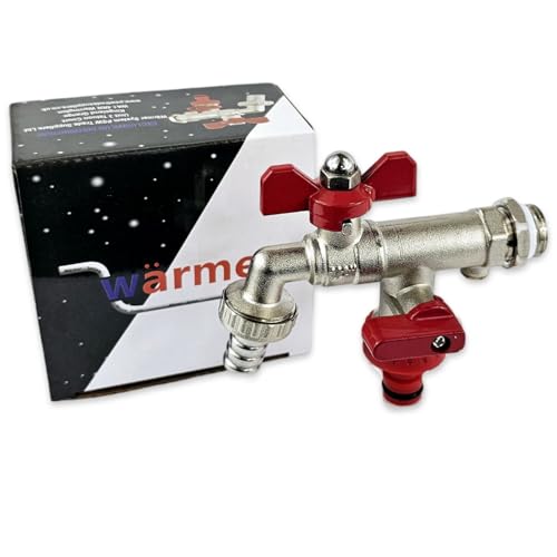 Wärmer System Outside Wall Mounted 1/2 inch Garden Tap with Check Valve, Double Outlet Tap (Butterfly Double Outlet Tap 1/2''x3/4''x3/4'')