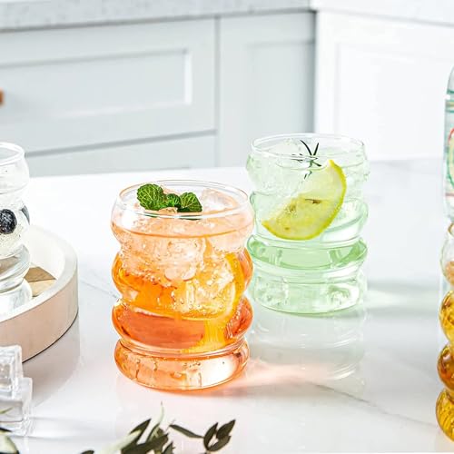 Miniatura 5 de Woobroo Juego De 2 Vasos De Cóctel De 350 Ml, Vasos De Cristal Ondulados, Vasos De Café, Vasos De Cristal Para Agua, Bebida, Zumo Con Pajitas De Cristal, Cepillos
